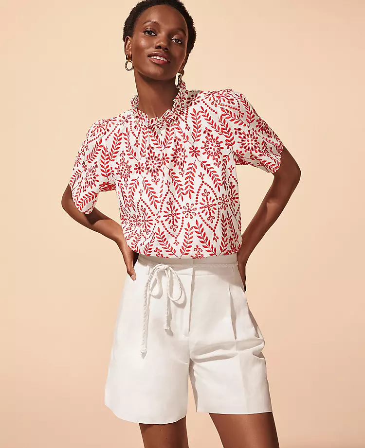 Women's High Waist Linen Blend Shorts with Braided Belt 3 Women's High Waist Linen Blend Shorts with Braided Belt - Image 3