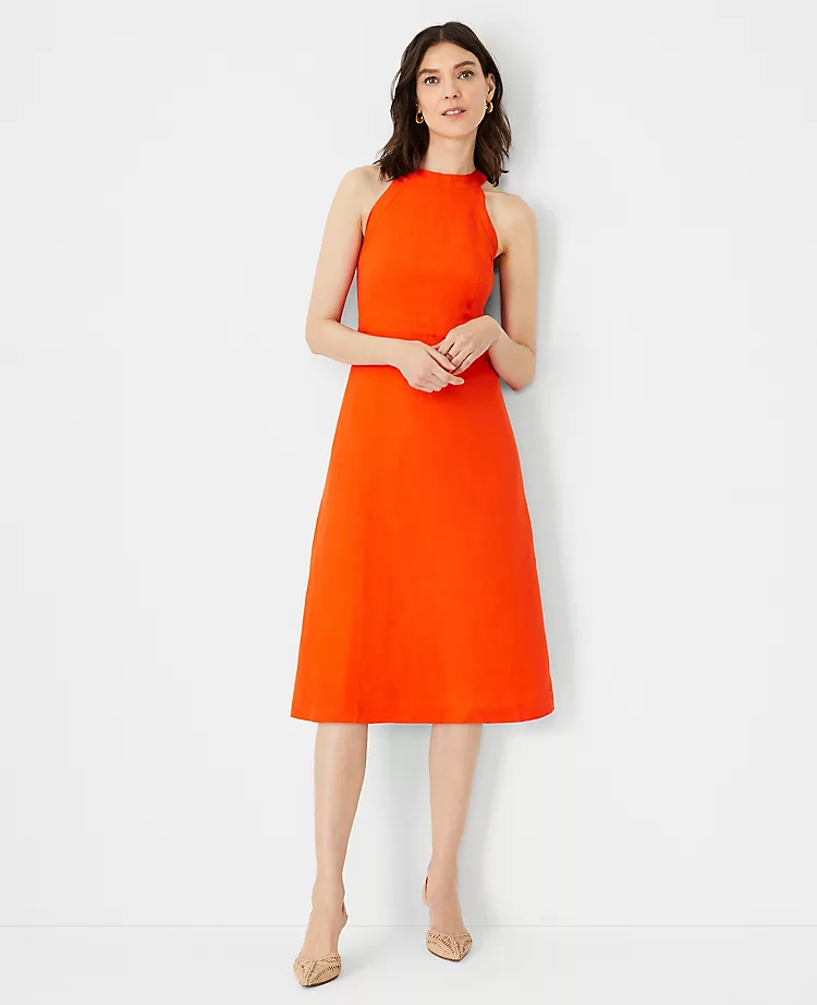 Linen Blend Halter Flare Dress 1 Linen Blend Halter Flare Dress