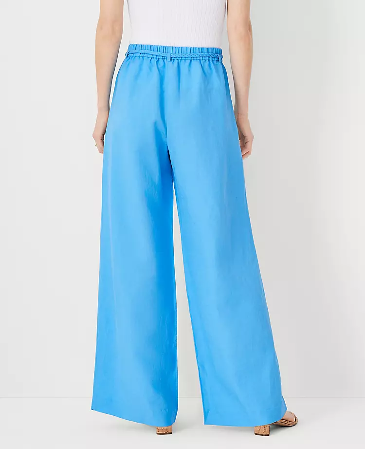 High Waisted Linen Blend Palazzo Pants with Belted Pull-On Waist 2 High Waisted Linen Blend Palazzo Pants with Belted Pull-On Waist - Image 2