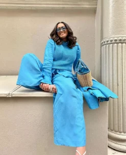 High Waisted Linen Blend Palazzo Pants with Belted Pull-On Waist 7 High Waisted Linen Blend Palazzo Pants with Belted Pull-On Waist -Ann Taylor Store 608716 2643 MKTG1