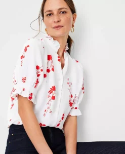 Floral Ruffle Button Top