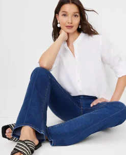 Linen Relaxed Roll Tab Perfect Shirt -Ann Taylor Store 608773 9000 ALT2