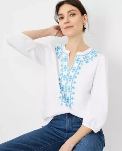 Embroidered 3/4 Sleeve Top
