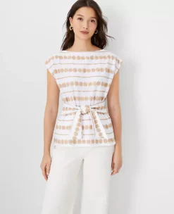Embroidered Tie Waist Top
