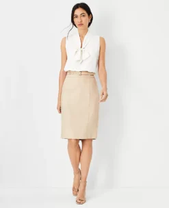 Herringbone Linen Blend Belted Pencil Skirt with Slim Buckle -Ann Taylor Store 608804 7879 ALT2