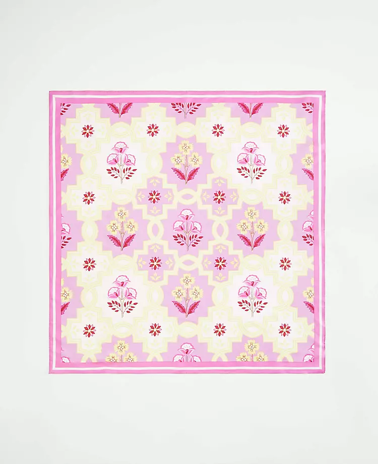 Premium 100% Silk Tile Print Scarf - Elegant Fashion Wrap 1 Premium 100% Silk Tile Print Scarf - Elegant Fashion Wrap