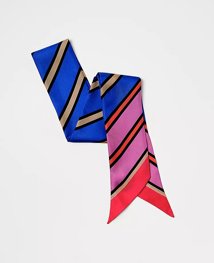 Elegant Striped Skinny Silk Scarf for Versatile Styling 2 Elegant Striped Skinny Silk Scarf for Versatile Styling - Image 2