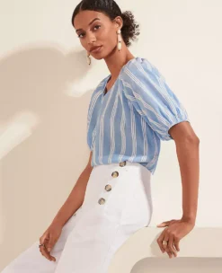 Striped Puff Tie Sleeve Top -Ann Taylor Store 608853 3435 MKTG1
