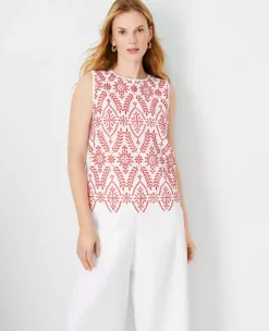 Eyelet Embroidered Mixed Media Shell -Ann Taylor Store 608858 2570 ALT2