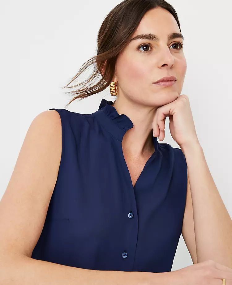 Ruffle Button Sleeveless Top 1 Ruffle Button Sleeveless Top
