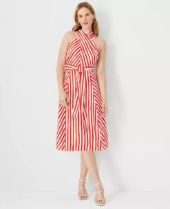 Striped Crossover Neck Wrap Dress