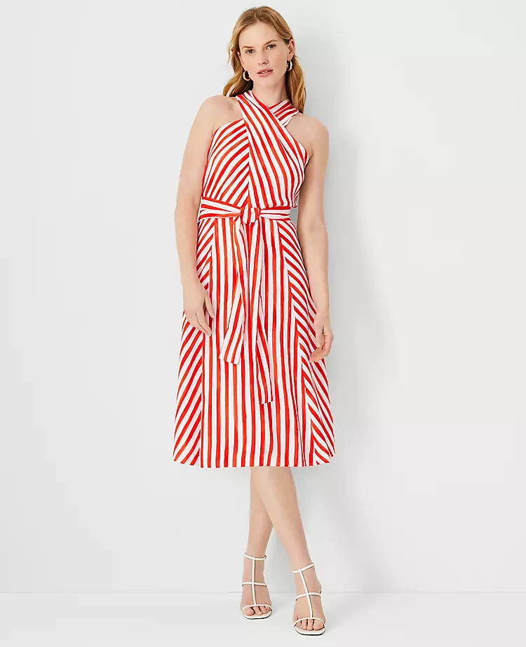 Striped Crossover Neck Wrap Dress 1 Striped Crossover Neck Wrap Dress