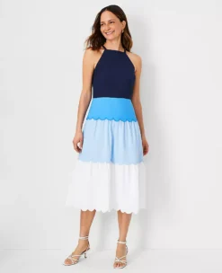 Colorblock Halter Flare Dress