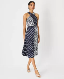 Mixed Floral Crossover Halter Dress