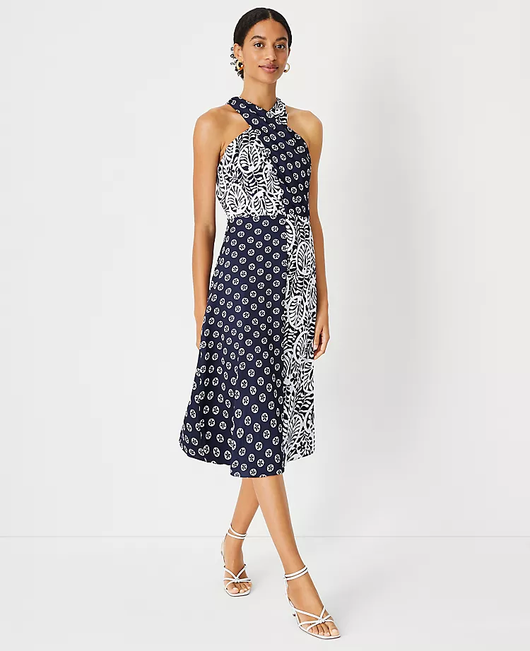 Mixed Floral Crossover Halter Dress 1 Mixed Floral Crossover Halter Dress