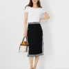 Embroidered Linen Blend Side Slit Pencil Skirt