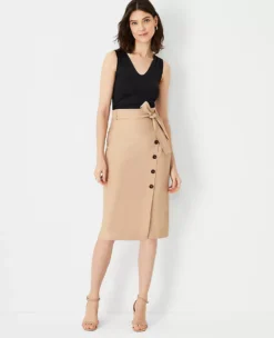 Elegant Button Wrap Pencil Skirt with Adjustable Tie Waist -Ann Taylor Store 609379 5824 ALT2