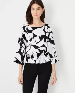 Floral Shadow Smocked Waist Top -Ann Taylor Store 609420 2222 ALT2