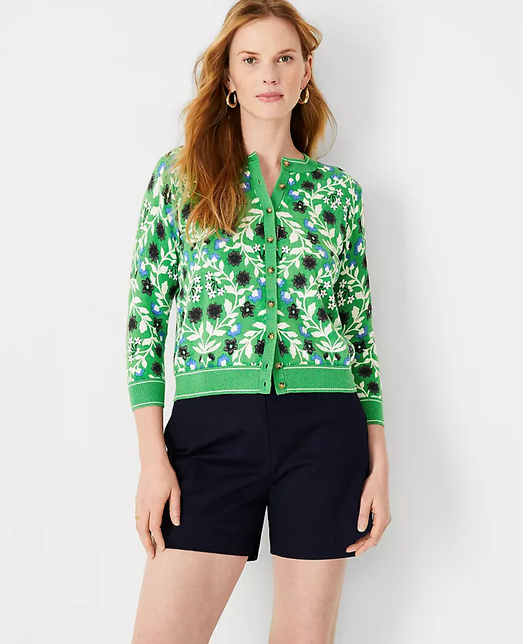 Floral 3/4 Sleeve Ann Cardigan 1 Floral 3/4 Sleeve Ann Cardigan