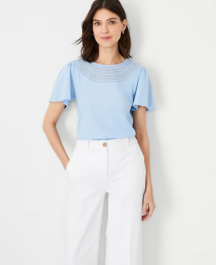Embroidered Flutter Sleeve Tee 1 Embroidered Flutter Sleeve Tee