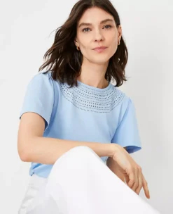 Embroidered Flutter Sleeve Tee 5 Embroidered Flutter Sleeve Tee -Ann Taylor Store 609546 018571 ALT2