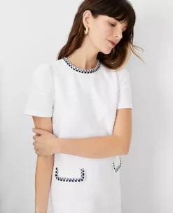 Trimmed Tweed Pocket Shift Dress -Ann Taylor Store 609641 9000 ALT2