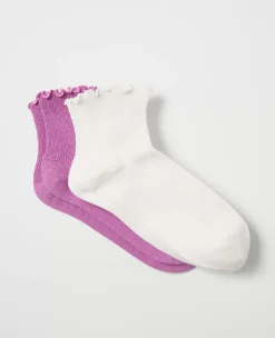Soft Ruffle Trim Ankle Sock Set - 2 Pairs