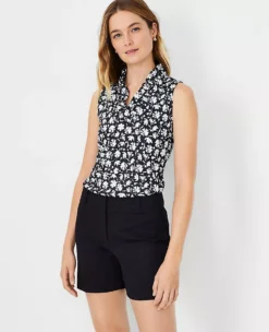 Floral Refined Stretch Ruffle V-Neck Top -Ann Taylor Store 609904 2222 ALT2