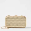 Metallic Perforated Leather Clutch - Elegant Snap Closure Evening Bag