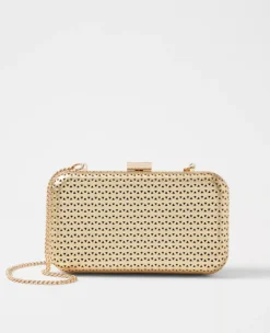 Metallic Perforated Leather Clutch - Elegant Snap Closure Evening Bag