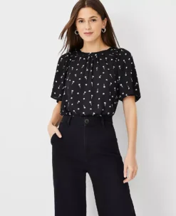 Floral Mixed Media Smocked Neck Top -Ann Taylor Store 610120 2222 ALT2