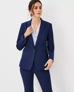 Petite Long One Button Bi-Stretch Blazer in Pure Sapphire