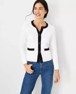 Contrast Trim Tweedy Sweater Jacket
