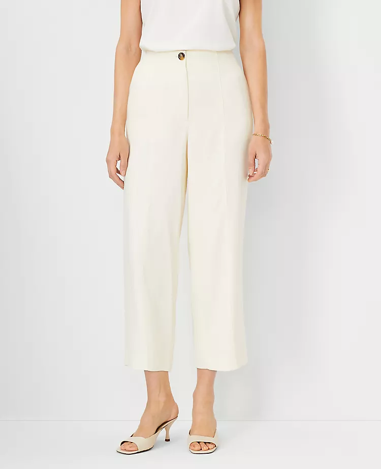 Petite Seamed Straight Leg Crop Pant - Curvy Fit Linen Blend 1 Petite Seamed Straight Leg Crop Pant - Curvy Fit Linen Blend