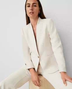 Petite Long Collarless Blazer in Fluid Crepe - Tailored Professional Work Jacket 5 Petite Long Collarless Blazer in Fluid Crepe - Tailored Professional Work Jacket -Ann Taylor Store 611127 9007 ALT2