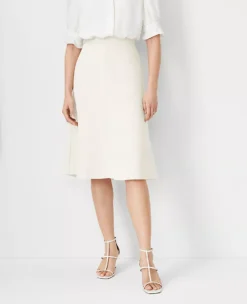 Petite Ivory Fluid Crepe Flare Skirt - Tailored Knee-Length Fit