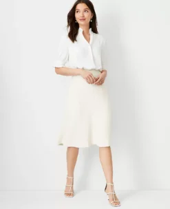 Petite Ivory Fluid Crepe Flare Skirt - Tailored Knee-Length Fit 5 Petite Ivory Fluid Crepe Flare Skirt - Tailored Knee-Length Fit -Ann Taylor Store 611140 9007 ALT2