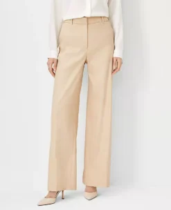 Petite Wide Leg Herringbone Linen Trousers - High-Waisted Professional Work Pants