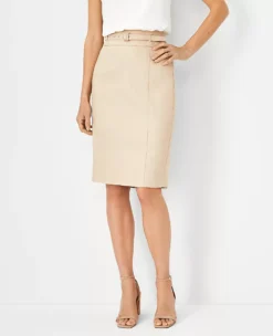 Petite Belted Herringbone Linen Blend Pencil Skirt for Work
