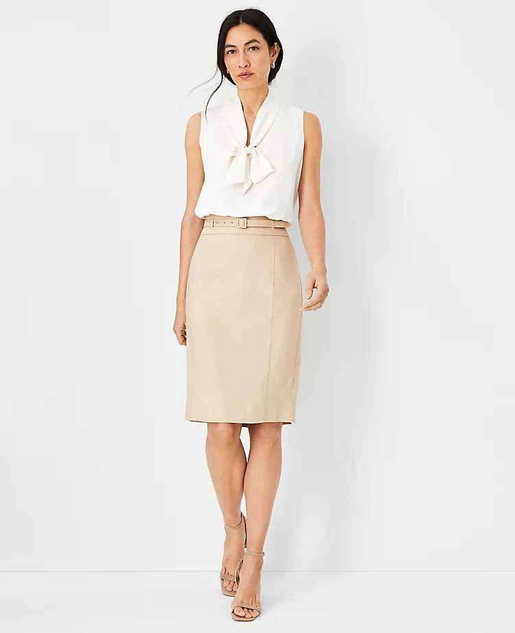 Petite Belted Herringbone Linen Blend Pencil Skirt for Work 2 Petite Belted Herringbone Linen Blend Pencil Skirt for Work - Image 2