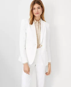 Women's Petite Herringbone Linen Blend One-Button Blazer