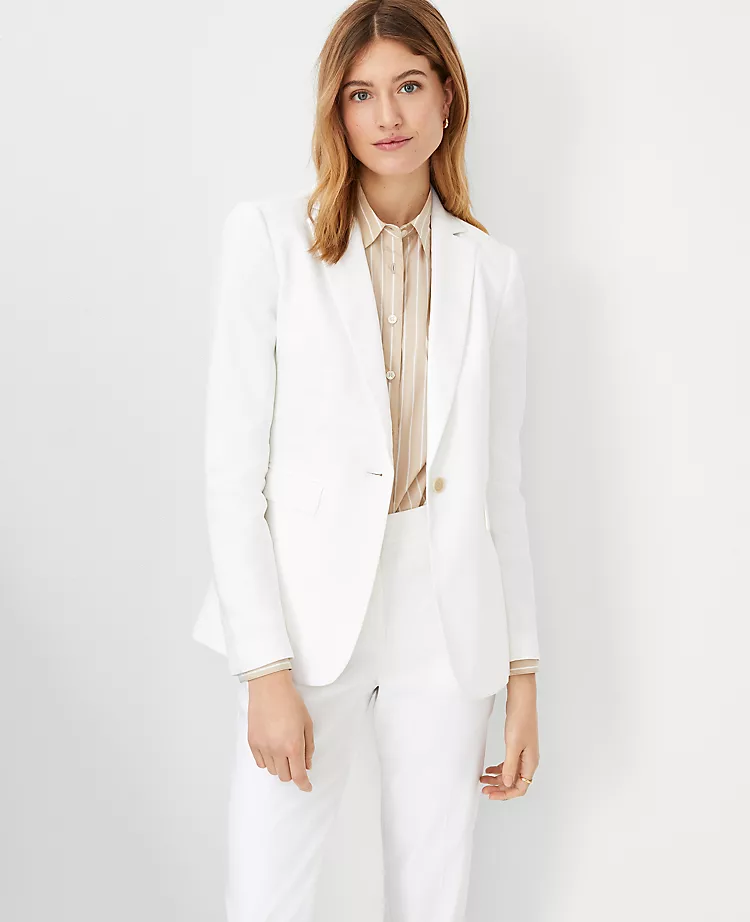 Women's Petite Herringbone Linen Blend One-Button Blazer 1 Women's Petite Herringbone Linen Blend One-Button Blazer