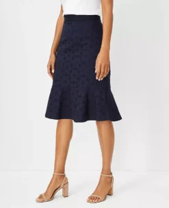 Petite Cotton Eyelet Pencil Skirt with Flounce Hem
