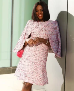 Petite Fringe Tweed Puff Sleeve Jacket - Elegant Workwear Blazer -Ann Taylor Store 611391 8581 MKTG1