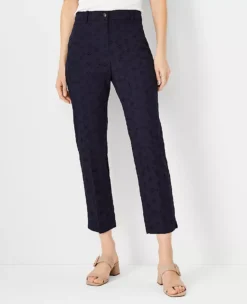 Petite Cotton Eyelet Crop Pants - Tailored Slim Fit Ankle Trousers