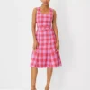 Petite Plaid Sleeveless Belted Midi Dress