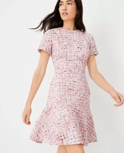 Petite Multicolored Tweed Flounce Dress -Ann Taylor Store 611461 8581 ALT2