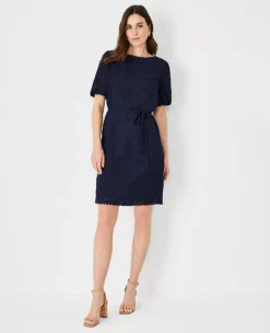 Petite Floral Clip Shift Dress with Adjustable Waist Tie