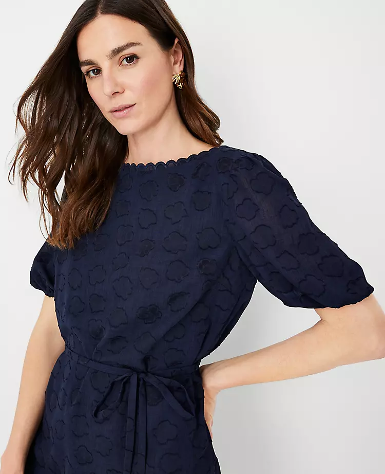 Petite Floral Clip Shift Dress with Adjustable Waist Tie 3 Petite Floral Clip Shift Dress with Adjustable Waist Tie - Image 3