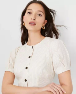 Striped Petite Balloon Sleeve Button Front Dress - Elegant Workwear 5 Striped Petite Balloon Sleeve Button Front Dress - Elegant Workwear -Ann Taylor Store 611478 7879 ALT2